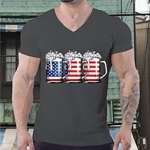 Men's Unisex T shirt Hot Stamping Graphic Prints Beer V Neck Street Daily Print Short Sleeve Tops Casual Designer Big and Tall Sports Blue White Dark Gray Lightinthebox