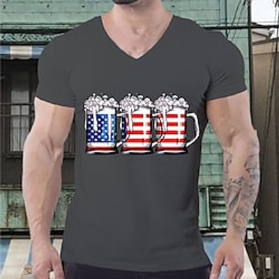 Men's Unisex T shirt Hot Stamping Graphic Prints Beer V Neck Street Daily Print Short Sleeve Tops Casual Designer Big and Tall Sports Blue White Dark Gray Lightinthebox