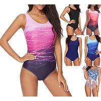 Women's Athletic Swimwear One Piece Swimsuit Strappy Back Bathing Suit Swimsuit Swimming Racing Water Sports Gradient Swimwear Breathable Quick Dry Lightweight Polyester Sleeveless Beach Wear miniinthebox - thumbnail