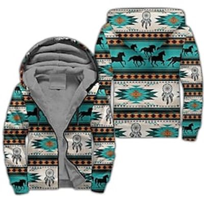 Men's Full Zip Hoodie Jacket Blue Hooded Bohemian Style Graphic Prints Zipper Print Sports  Outdoor Daily Sports 3D Print Fleece Streetwear Designer Casual Winter Clothing Apparel Hoodies miniinthebox