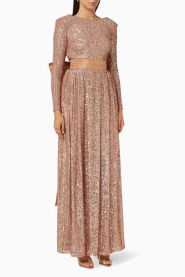 Gown with Maxi Bow in Sequin Mesh Gown with Maxi Bow in Sequin Mesh