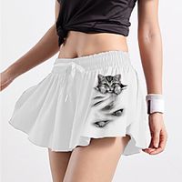 Women's Fashion Casual  Sporty Comfort Loose Fitness Weekend Active Biker Shorts Pants Cat Animal Short Layered Ruffle Print White Gray Lightinthebox - thumbnail
