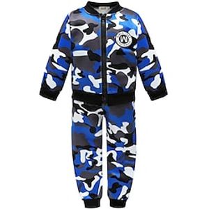 2 Pieces Toddler Boys Jacket  Pants Outfit Camo Long Sleeve Zipper Cotton Set Outdoor Cool Daily Winter Fall 3-7 Years Green Black Blue Lightinthebox