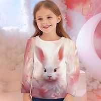 Girls' 3D Rabbit Tee Shirt Pink Long Sleeve 3D Print Spring Fall Active Fashion Cute Polyester Kids 3-12 Years Crew Neck Outdoor Casual Daily Regular Fit miniinthebox