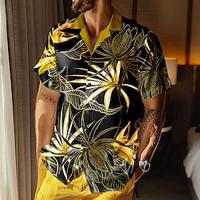 Tropical Hawaiian Resort Men's Shirt Summer Hawaiian Shirt Casual Hawaiian Holiday Summer Spring Turndown Short Sleeve Yellow, Blue, Brown S, M, L Stretch Fabric Shirt Lightinthebox