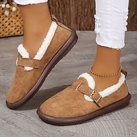 Women's Flats Suede Shoes Comfort Shoes Home Daily Fleece Lined Buckle Flat Heel Round Toe Vintage Casual Comfort Walking Faux Fur Faux Suede Ankle Strap Solid Color Camel Khaki Lightinthebox - thumbnail
