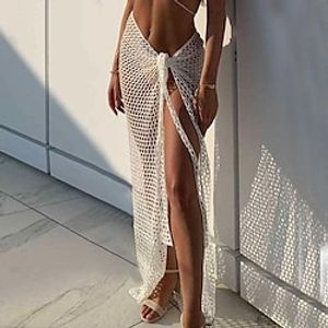 Women's Swimwear Skirt Long Skirt Maxi Cotton Blend White Green Skirts See Through Crochet Beach Wear Swimsuit Bottoms Summer Vacation Beach S M L miniinthebox