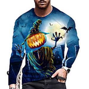 Men's Unisex Tee T shirt Shirt 3D Print Graphic Prints Pumpkin Print Long Sleeve Halloween Tops Casual Designer Big and Tall Blue miniinthebox
