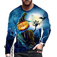 Men's Unisex Tee T shirt Shirt 3D Print Graphic Prints Pumpkin Print Long Sleeve Halloween Tops Casual Designer Big and Tall Blue miniinthebox - thumbnail