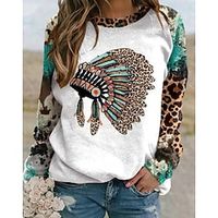 Women's Sweatshirt Vintage Ethnic Gray Leopard Tribal Home Round Neck Long Sleeve S M L XL 2XL 3XL Lightinthebox - thumbnail