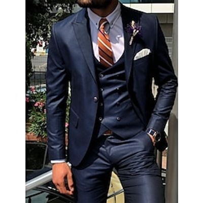 Black Blue Green Men's Wedding Suits 3 Piece Solid Colored Tailored Fit Single Breasted One-button 2023 miniinthebox
