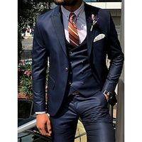 Black Blue Green Men's Wedding Suits 3 Piece Solid Colored Tailored Fit Single Breasted One-button 2023 miniinthebox - thumbnail