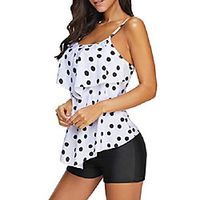 women's two piece tankini ruffle dots printed swimsuits tummy control with boyshort bathing suit swimwear black dots s Lightinthebox - thumbnail