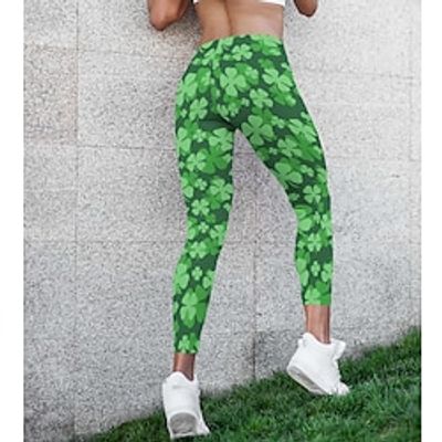 Women's Leggings High Waisted Shamrock Pattern Leggings, St Patrick's Day Apparel, St Pattys Day Yoga Pants, St Paddy's Irish Classic Casual Daily Vacation Festival Green S M All Seasons Lightinthebox