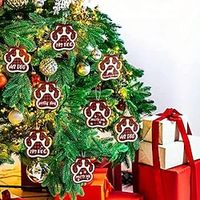 12pcsChristmas Dog Paw Wooden Ornaments Dog Ornaments For Christmas Tree Wooden Dog Paw Print Hanging Wood Dog Decoration With Bow Ties Ropes For Christmas Holiday Festival Decor miniinthebox - thumbnail