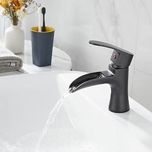 Waterfall Basin Sink Mixer Faucet Black, Brass Bathroom Taps Single Handle One Hole with Hot and Cold Hose Vessel Water Tap Deck Mounted Lightinthebox