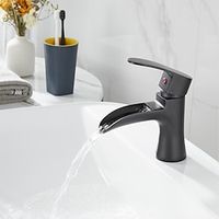 Waterfall Basin Sink Mixer Faucet Black, Brass Bathroom Taps Single Handle One Hole with Hot and Cold Hose Vessel Water Tap Deck Mounted Lightinthebox - thumbnail