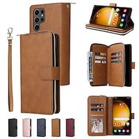 Phone Case For Samsung Galaxy S24 S23 S22 S21 Ultra Plus A54 A34 A14 Note 20 10 Wallet Case Zipper with Wrist Strap Kickstand Retro TPU PU Leather Lightinthebox