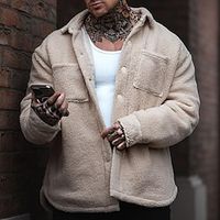 Men's Winter Jacket Fleece Jacket Outdoor Daily Wear Warm Pocket Fall Winter Plain Fashion Streetwear Lapel Regular Apricot Jacket Lightinthebox - thumbnail