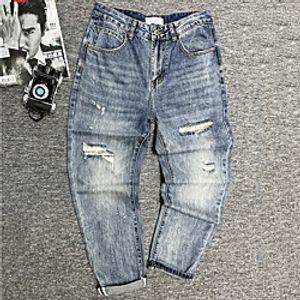 Men's Casual Ripped Soft Outdoor Casual Daily Pants Jeans Pants Solid Color Ankle-Length Classic Blue Lightinthebox