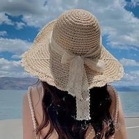 1 pcs Summer Handmade Crochet Lace Straw Hat For Women With Wide Brim Foldable Beach Hat Lightinthebox