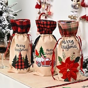 Christmas Wine Bottle Bags Cover, Cute Red Wine Bottle Decorations Bag, Cartoon Christmas Decoration Wine Gift Felt Bag For Hotel Kitchen Table Decoration. Lightinthebox