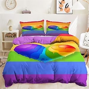 100% Cotton Duvet Cover Set Rainbow Heart Pattern Comforter Set Soft Luxury Bedding Set Home Decor Dusk Bedding Gift King Queen Full Size LGBT Lightinthebox