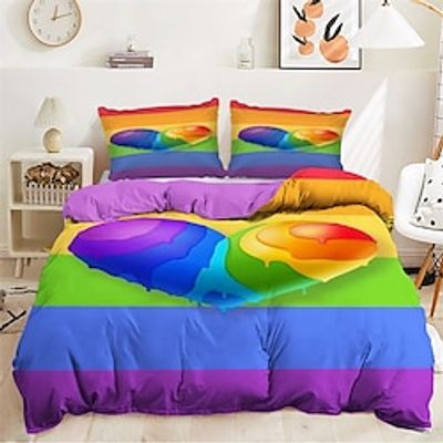 100% Cotton Duvet Cover Set Rainbow Heart Pattern Comforter Set Soft Luxury Bedding Set Home Decor Dusk Bedding Gift King Queen Full Size LGBT Lightinthebox