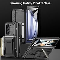 Phone Case For Samsung Galaxy Z Fold 5 Flip Cover with Stand Holder with Screen Protector Pencil Holder Solid Color PC miniinthebox - thumbnail