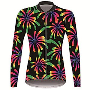 21Grams Floral Botanical Women's Long Sleeve Cycling Jersey - Black / Orange Bike Jersey Top Thermal Warm UV Resistant Anatomic Design Sports Winter Fleece 100% Polyester Mountain Bike MTB Road Bike miniinthebox