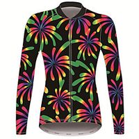 21Grams Floral Botanical Women's Long Sleeve Cycling Jersey - Black / Orange Bike Jersey Top Thermal Warm UV Resistant Anatomic Design Sports Winter Fleece 100% Polyester Mountain Bike MTB Road Bike miniinthebox - thumbnail