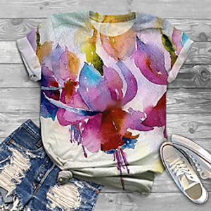 Women's Plus Size Tops T shirt Floral Graphic Print Short Sleeve Crewneck Basic Blushing Pink Big Size XL XXL 3XL 4XL 5XL / Holiday miniinthebox