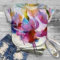 Women's Plus Size Tops T shirt Floral Graphic Print Short Sleeve Crewneck Basic Blushing Pink Big Size XL XXL 3XL 4XL 5XL / Holiday miniinthebox - thumbnail