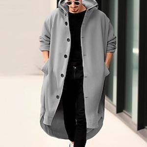 Men's Winter Coat Overcoat Long Trench Coat Outdoor Daily Wear Fall  Winter Polyester Windbreaker Outerwear Clothing Apparel Fashion Streetwear Plain Hooded Single Breasted Lightinthebox
