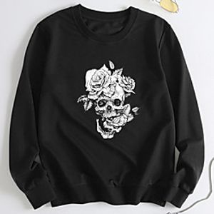 Women's Pullover Sweatshirt Skull Print Casual Hot Stamping Casual Hoodies Sweatshirts  Yellow Light Grey White miniinthebox