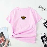 Women's T shirt Butterfly Letter Print Round Neck Tops Cotton Basic Basic Top White Black Blue miniinthebox - thumbnail