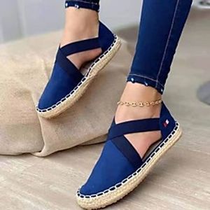 Women's Sandals Flat Heel Round Toe Canvas Solid Colored Black Light Red Blue miniinthebox