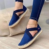 Women's Sandals Flat Heel Round Toe Canvas Solid Colored Black Light Red Blue miniinthebox - thumbnail
