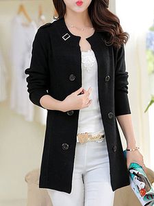 Collarless Decorative Buttons Belt Plain Trench Coats
