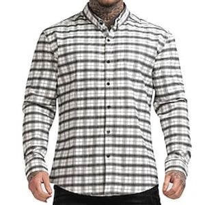 Men's Button Up Shirt Summer Shirt Casual Shirt Black White Brown Gray Long Sleeve Plaid  Check Turndown Street Vacation Button-Down Clothing Apparel Fashion Leisure Lightinthebox