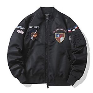 Men's Jacket Sport Daily Fall Spring Regular Coat Round Neck Loose Thermal Warm Windproof Rain Waterproof Quick Dry Boho Jacket Long Sleeve Letter Embroidered Black Army Green Lightinthebox