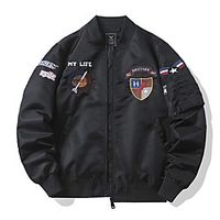 Men's Jacket Sport Daily Fall Spring Regular Coat Round Neck Loose Thermal Warm Windproof Rain Waterproof Quick Dry Boho Jacket Long Sleeve Letter Embroidered Black Army Green Lightinthebox - thumbnail