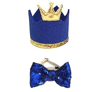 1 Set Pet Hat Bow Tie Set Pet Crown Hat Blingbling Bow tie Collar Pet Birthday Party Supplies Cosplay Accessory Puppy Birthday Gift for Small Medium Dogs Cats Kitten(Blue) Lightinthebox