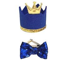 1 Set Pet Hat Bow Tie Set Pet Crown Hat Blingbling Bow tie Collar Pet Birthday Party Supplies Cosplay Accessory Puppy Birthday Gift for Small Medium Dogs Cats Kitten(Blue) Lightinthebox - thumbnail