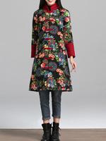 Folk Style Flower Printed Stand Collar Coat - thumbnail