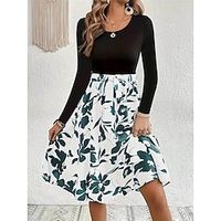 Women's Casual Dress A Line Dress Leaf Print Crew Neck Midi Dress Streetwear A Line Street Holiday Long Sleeve Regular Fit White Yellow Wine Summer Spring S M L XL 2XL Lightinthebox - thumbnail