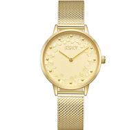 ECSTACY Women's Analog Champagne Pattern Dial Watch - E23502-GMGC