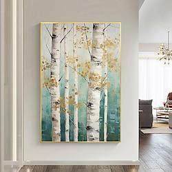 Forest Oil Painting On Canvas hand painted Abstract Green Landscape Painting for Living Room Wall Decor Birch Forest Painting Modern Wall Art painting landscape oil painting Lightinthebox