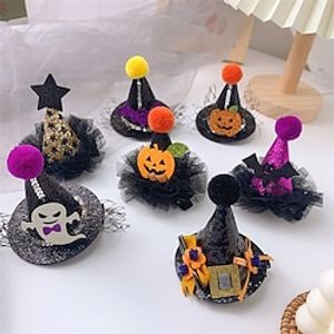 Toddler Girls' Halloween / Casual / Daily Animal / Floral / Pumpkin Mesh / Stylish Hair Accessories 1- Pumpkin Veil Skirt Hat / 4- Pentagram hat / 3-Black bat skirt hat One-Size miniinthebox