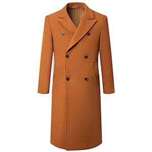 Men's Winter Coat Overcoat Trench Coat Outdoor Daily Wear Fall  Winter Polyester Warm Outerwear Clothing Apparel Fashion Streetwear Plain Lapel Double Breasted Lightinthebox